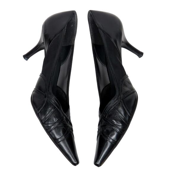 Stuart Weitzman Black Leather D'Orsay Pointed Toe Pump Mesh Sides Size 7.5 - Picture 7 of 12